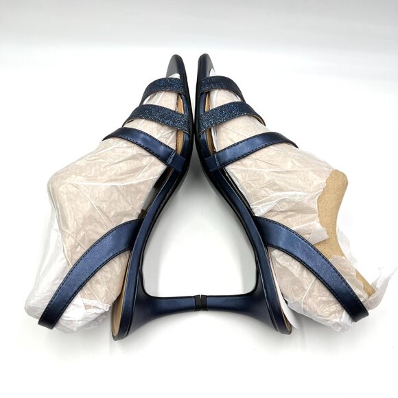 Naturalizer Womens 9.5 Navy Blue Sparkly Strappy Dress Sandals Heels Shoes - Picture 9 of 14